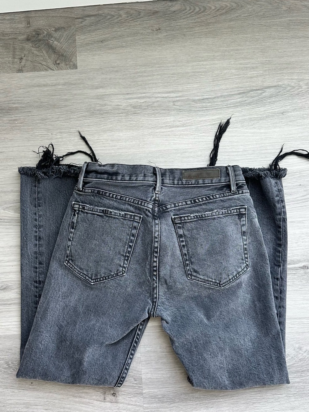 GRLFRND Gray Frayed Hem Cropped Jeans